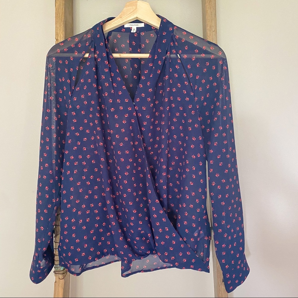 Navy Wrap Blouse